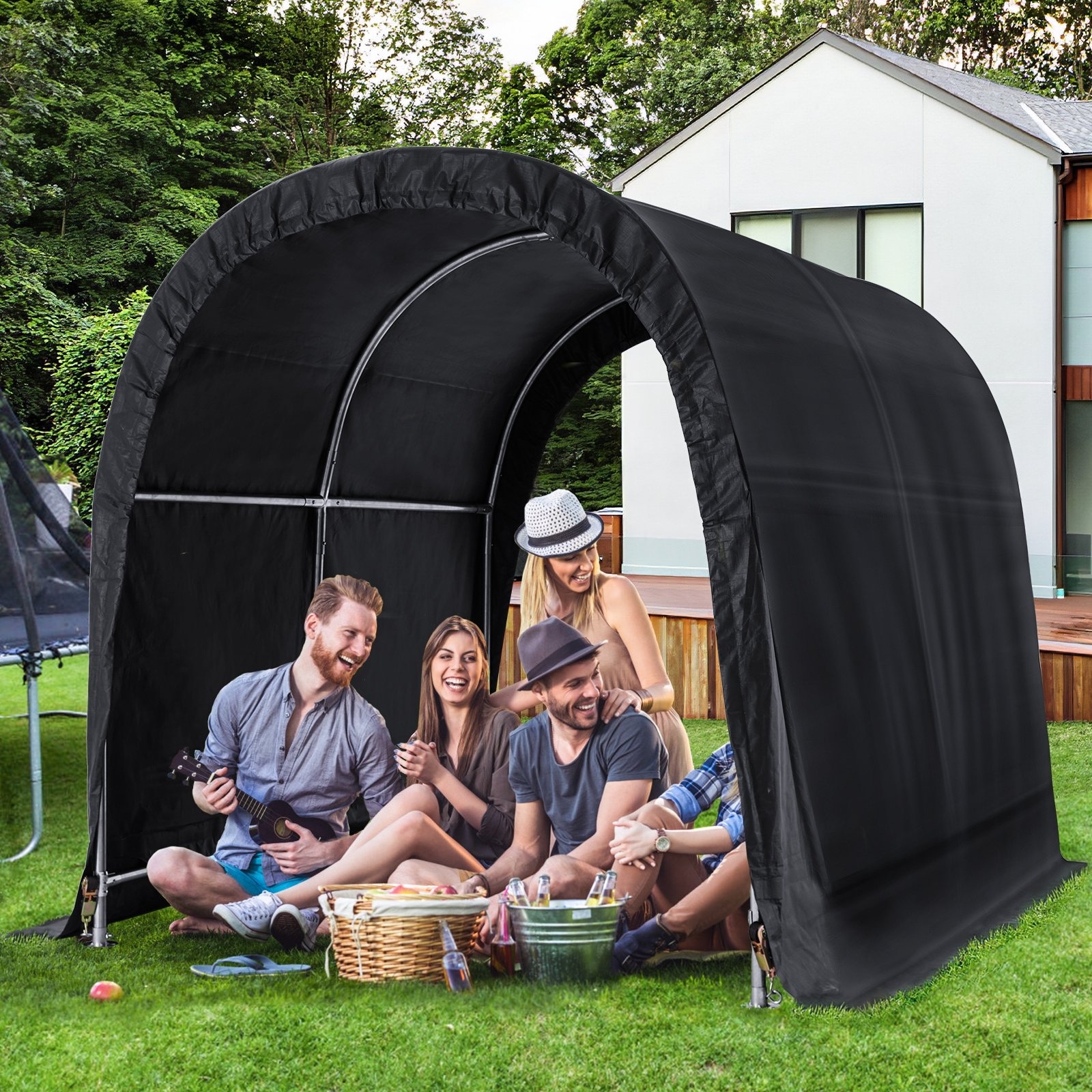 EROMMY 8 x Heavy Duty Storage Tent, Tool Shed, Carport, Portable Garage for Patio, Garden, Black - 8*8*6.8 FT - On - Overstock - 37388211