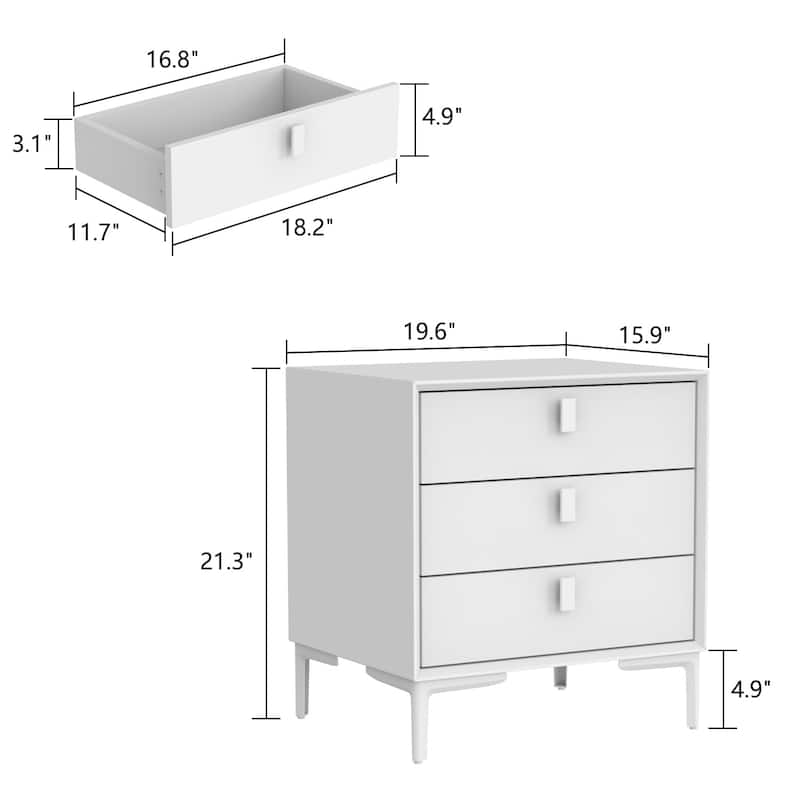 Timechee Three-Drawer Bedside Table Nightstand End Table Black/White