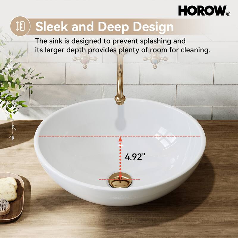 HOROW 15.75 inch White Oval Bathroom Ceramic Vessel Sink Art Basin