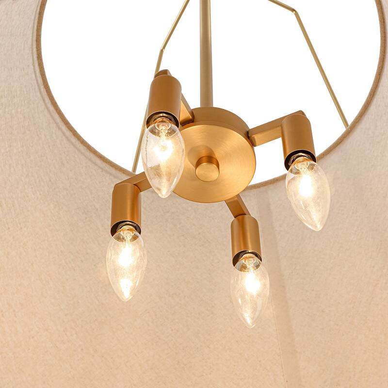 Mid Century 4-Light Conical Ivory Linen Lantern Pendant Ambient Light