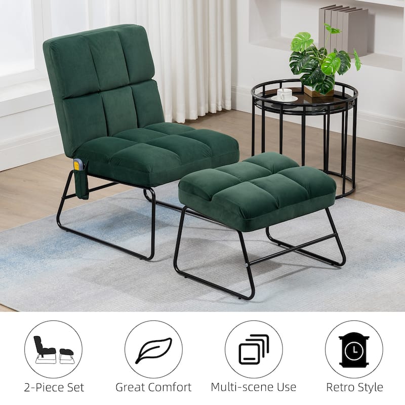 HOMCOM Accent Chair with Ottoman, Velvet Club Chair with Vibration Massage, Remote Control and Metal Legs