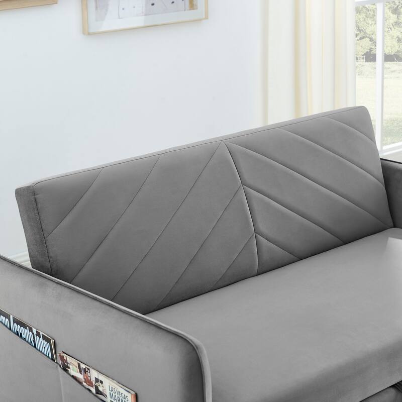 Velvet Convertible Sleeper Sofa Bed with 3-Level Adjustable Backrest, USB Port, and Side Pockets