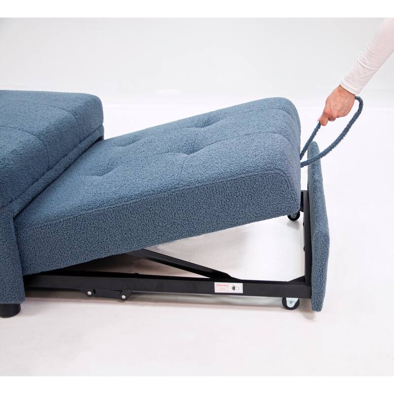 Blue Gray Sherpa Convertible Sofa Chair with Pull - out Bed and Adjustable Backrests