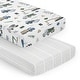 preview thumbnail 1 of 4, Sweet Jojo Designs Green Blue Construction Truck Boy 2 Pack Fitted Crib Sheets Transportation Tire Tracks Navy Black and White