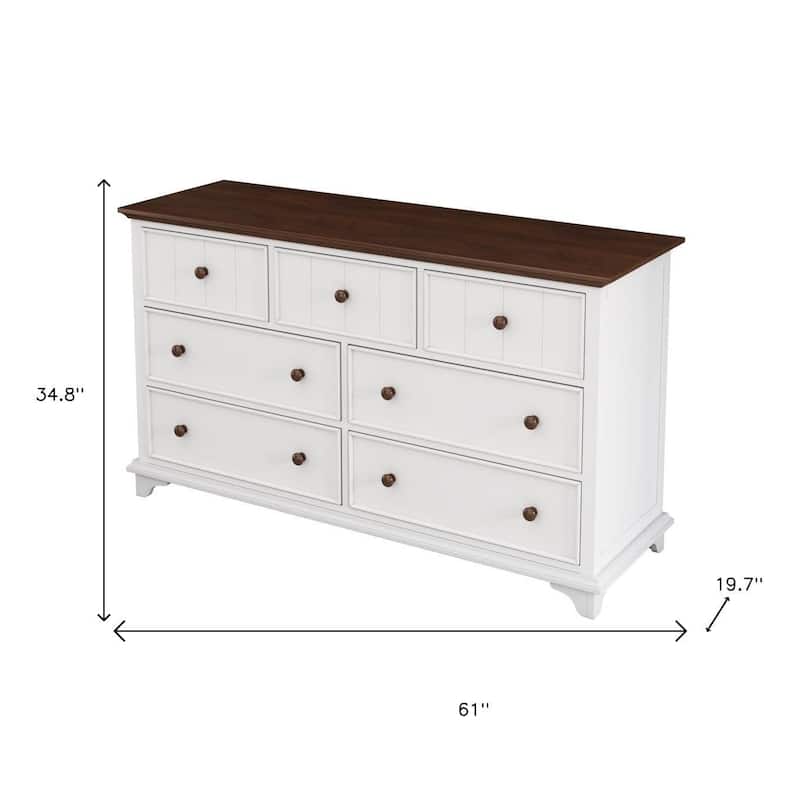 HomeRoots 61" White And Walnut Wood Seven Drawer Captains Dresser