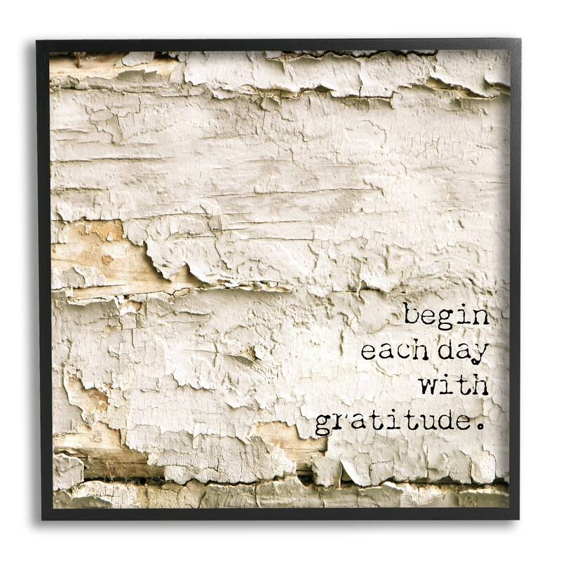 Stupell Inspiring Gratitude Typography Phrase Rustic Flaked Tree Framed Wall Art, Design by Graffitee Studios - Tan - 24 x 24 - Black