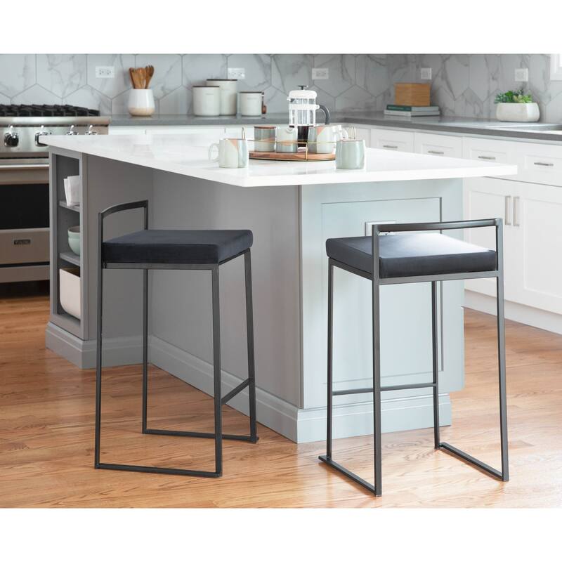 Porch & Den Forrest Contemporary Black Stackable Fully Welded Counter Stool (Set of 2)