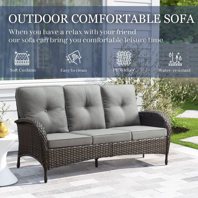 Pocassy Patio Outdoor Sofa Swivel Chairs with Ottman Table Set