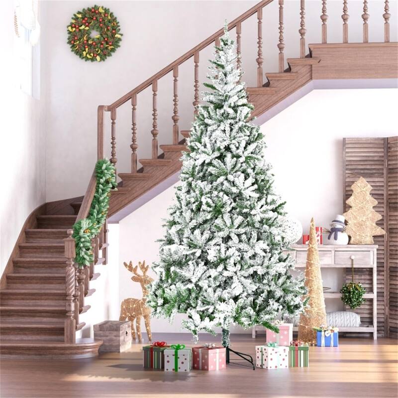 Green-White PVC Steel Snow Flocked Pine Christmas Tree with Stand