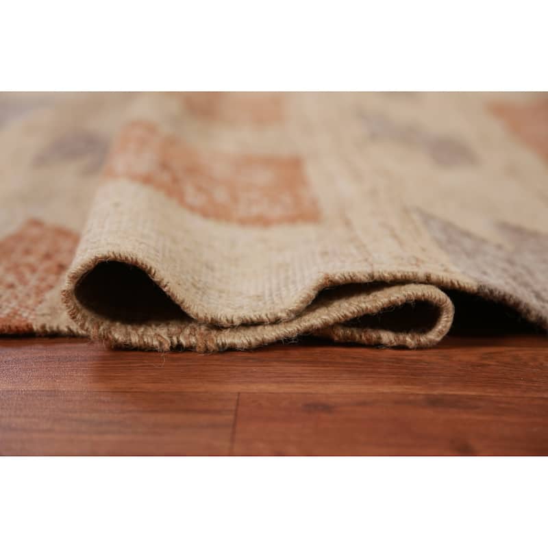 Hand Woven Oriental 100% Jute Carpet Southwestern Modern Beige & Ivories Kilim Area Rug - 9' 7'' X 8' 9''