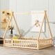 preview thumbnail 11 of 25, Full Size Pine Wood Tent-shaped Floor Bed for Kids