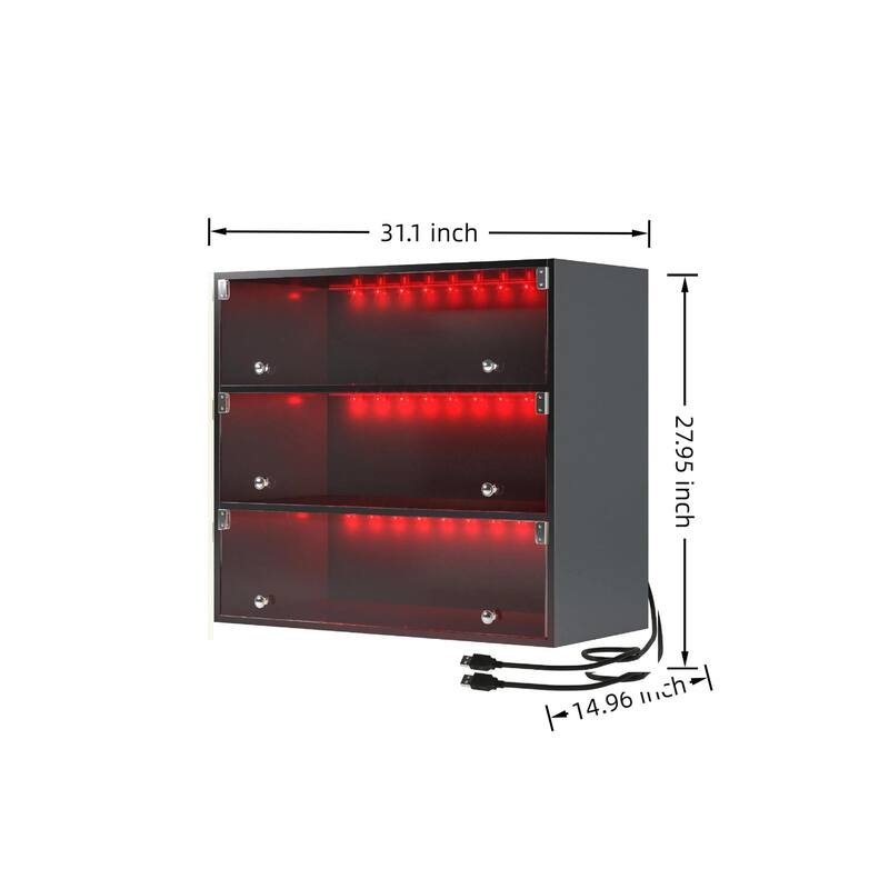 Shoe Cabinet with RGB LED Light, Stackable Bin Shoe Display Case with Glass Door