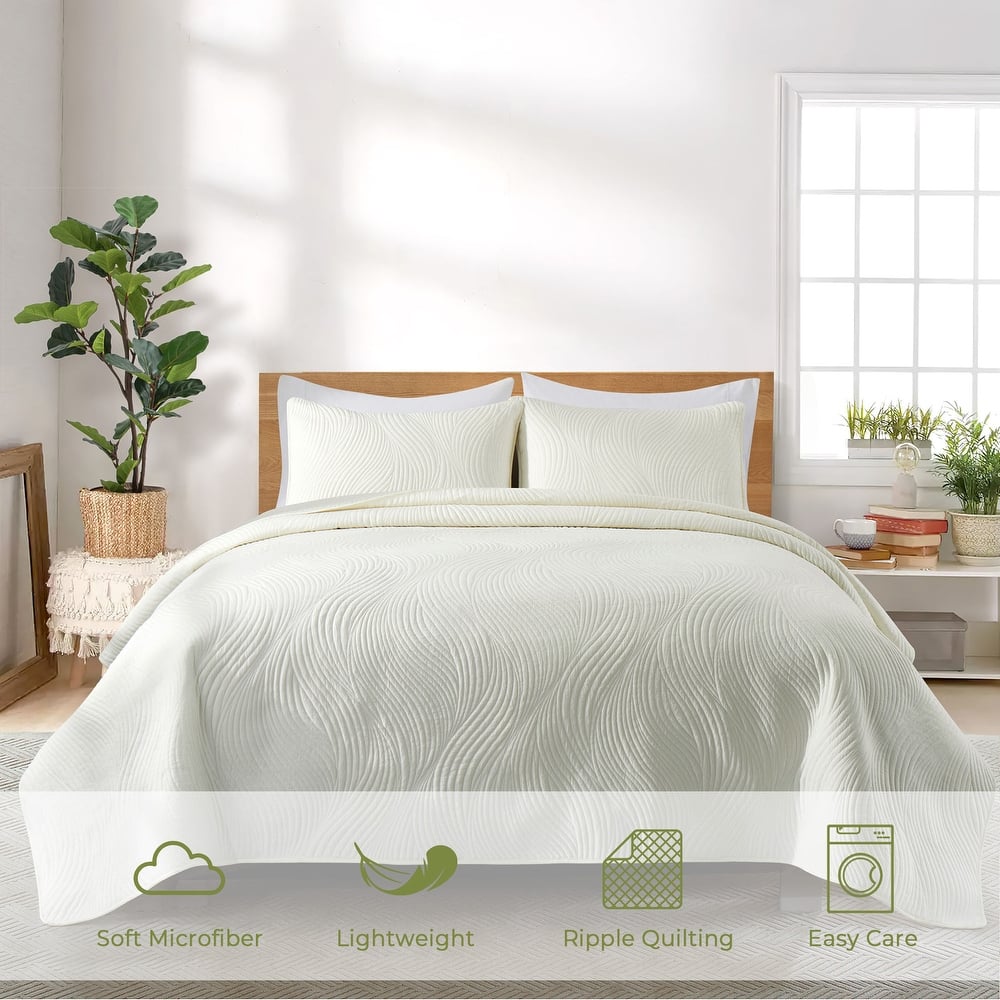 3-Piece Reversible Ultra Lighweight Coverlet Premium Microfiber Bedspread Quilt Set