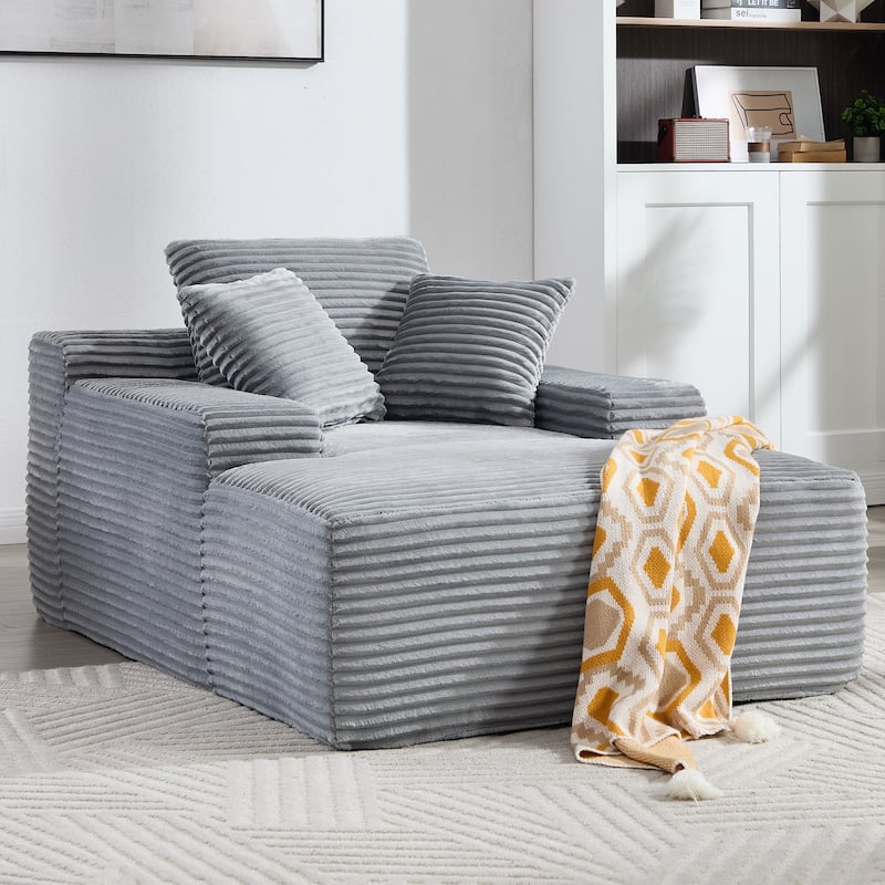 Deep Seat Chaise Lounge Chair, Wide Armrest Sleeper Sofa with Three Soft Pillows, Convertible Boneless Sofa Bed Daybed