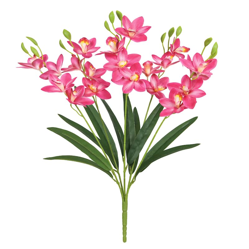 Set of 2 Natural Touch Hot Pink Artificial Cymbidium Orchid Flower Stem Bush Bouquet 22in - 22" L x 10" W x 10" DP - Hot Pink - 22" L x 10" W x 10" DP