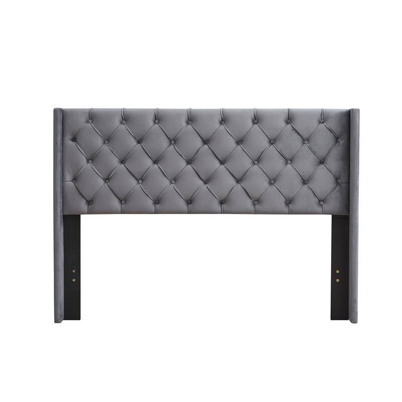 Queen Size Velvet Tufted Platform Bed with Strong Support