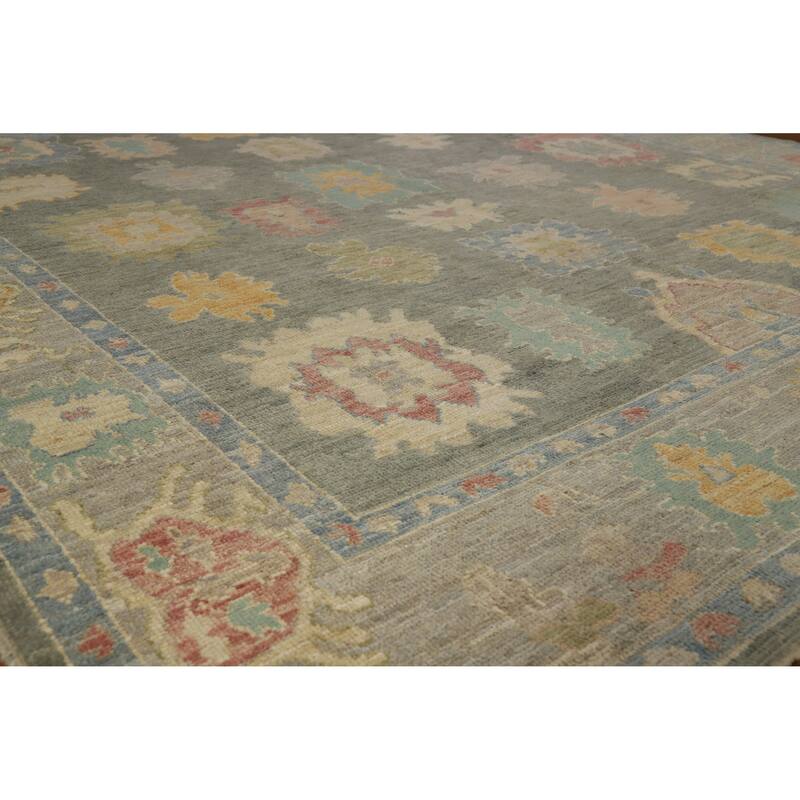 Hand Knotted Oriental 100% Wool Carpet Transitional All-Over Green Oushak Area Rug - 10' 4'' X 8' 2''