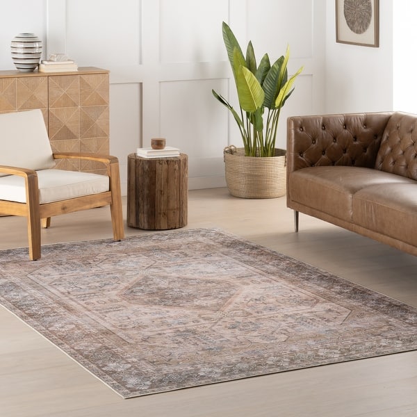 slide 2 of 17, Nuloom Kalaya SplashGuard Machine Washable Area Rug 2' x 3' - Light Brown