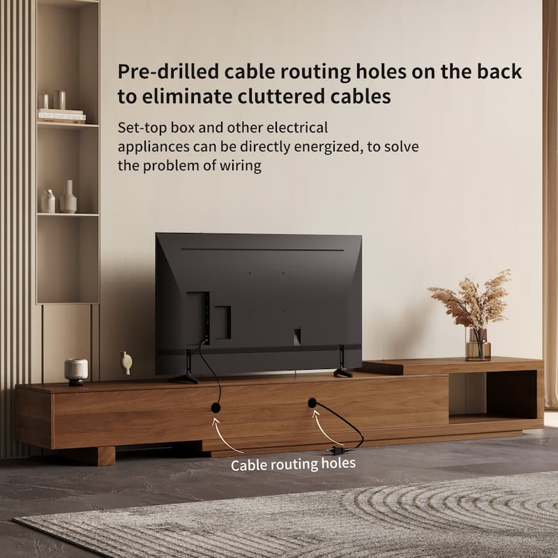 78.54 Inch Expandable TV Stand Asymmetrical Modern Design, High Quality Manufactured Wood - 78.54"Wx15.74"Dx13.78"H