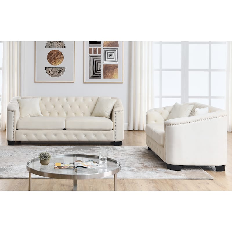 3-Seater & 2-Seater Velvet Sofa Duo with Nailhead Accents for Home