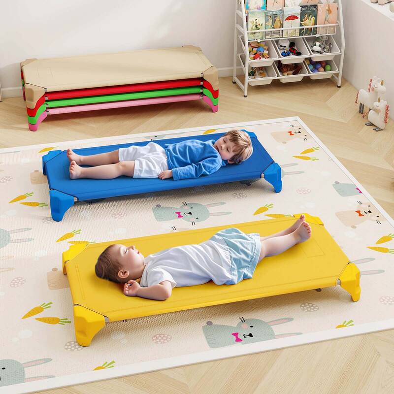 6PCS Stackable Daycare Cots for Kids Portable Nap Cots Easy Lift Bed