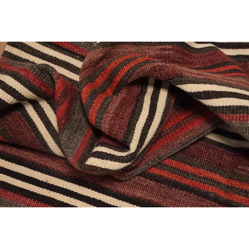 Hand Woven Oriental 100% Wool Carpet Southwestern Geometric Multi-Colored Kilim Area Rug - 10' 4'' X 4' 9''