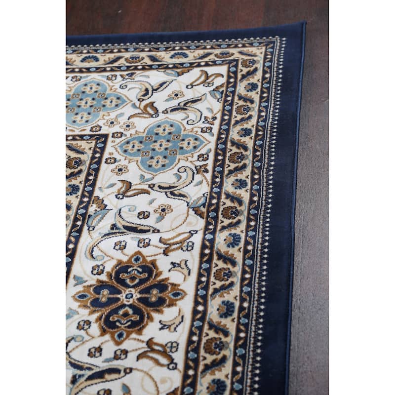 Navy Blue Floral Oriental Traditional Tabriz Area Rug Turkish Carpet
