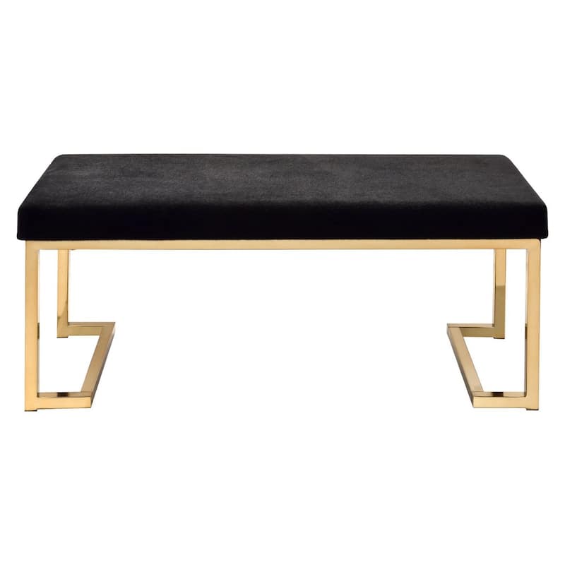 40-Inch Contemporary Fabric Bench with Gold Tubular Base and Black Padded Seat for Entryway or Bedroom - 18"H x 16"W x 40"L