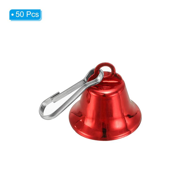 50Pcs Mini Jingle Bells 0.6" Metal Hanging Bells w 0.7" Spring Hooks