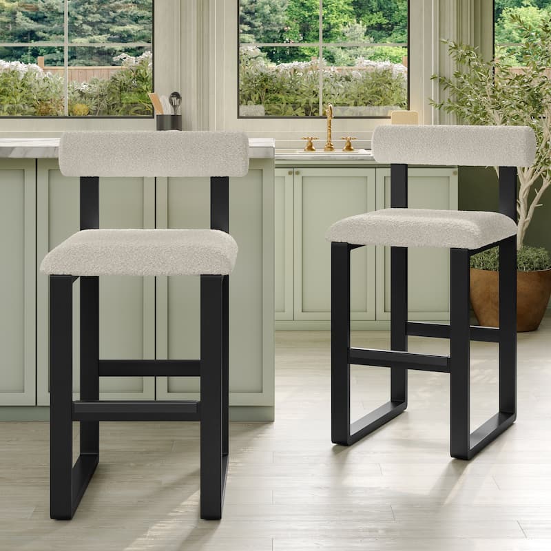 Corvus Caen Bar Stools with Wood Legs, Teddy Fabric (Set of 2)
