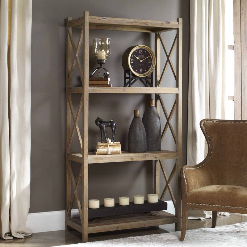 Uttermost Stratford 39" W Rustic Farmhouse 100% Reclaimed Wood Etagere - Natural Wood