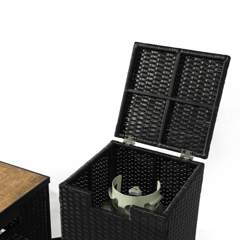 GDFStudio - Everly Beige Rattan Propane Fire Pit Table with Hidden Tank Storage and Ceramic Tile Tabletop