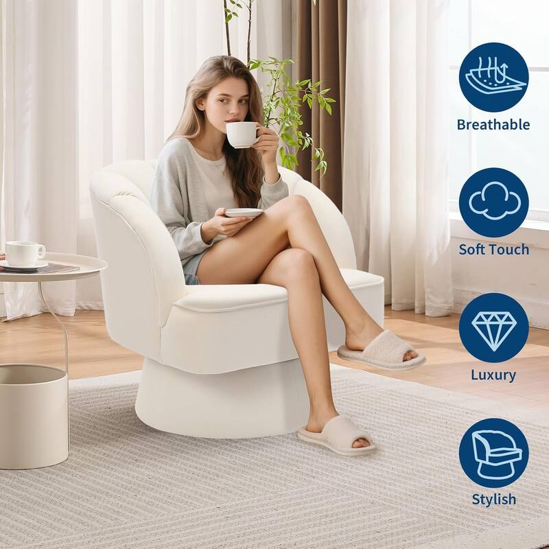 Modern Swivel Barrel Accent Chair, 360° Upholstered Armchair with Striped Backrest & Plush Padding(Set of 2)