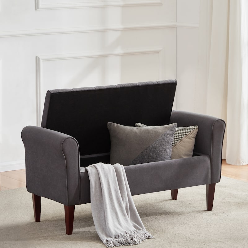 Arm Fabric Storage Ottoman Bench with Solid Wood Legs, 48"W x 18"D x 23"H