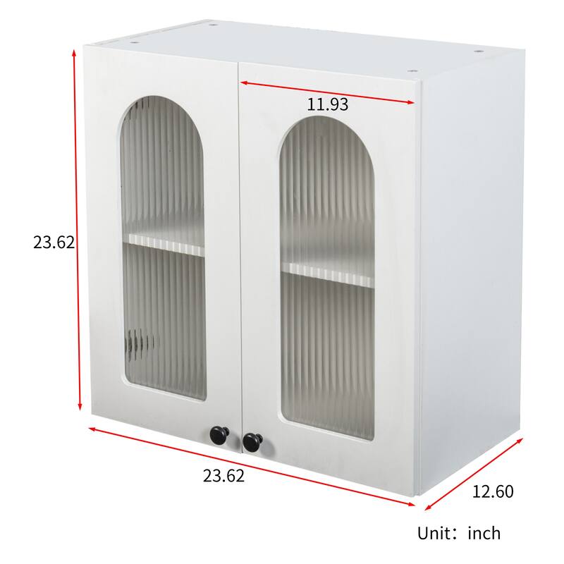 Arched Glass Door Wall Cabinet - Floating Display Cabinet with Shelves for Kitchen, Bathroom, Living Room