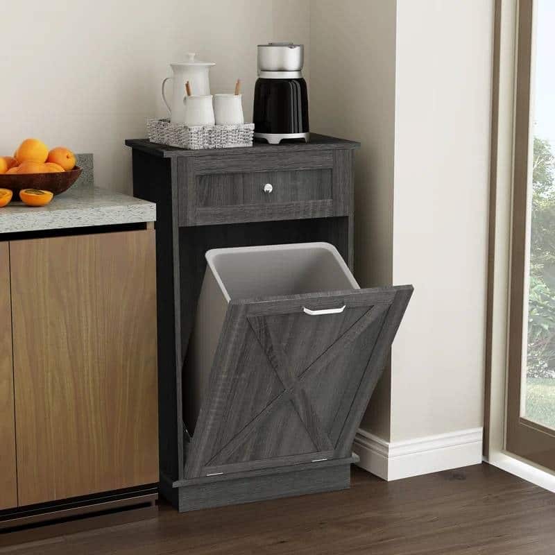 Wood 10-Gallon Tilt-Out Trash Can Cabinet Manual Lift