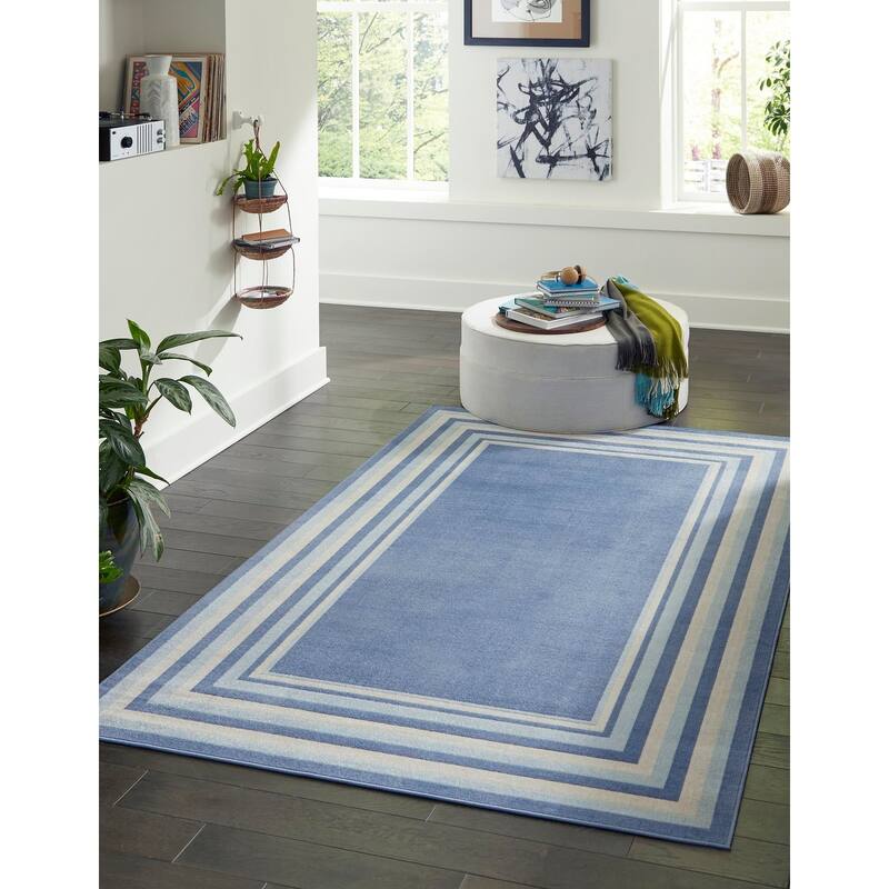 Contemporary Heloise Collection Area Rug - 9'x12' - Blue-Ivory