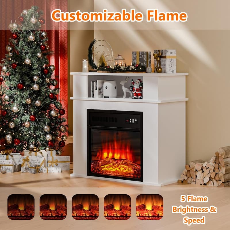 BOSSIN 43" Electric Fireplace with Mantel, 23 inch Electric Fireplace Insert,Freestanding TV Stand with Fireplace Wooden Firebox