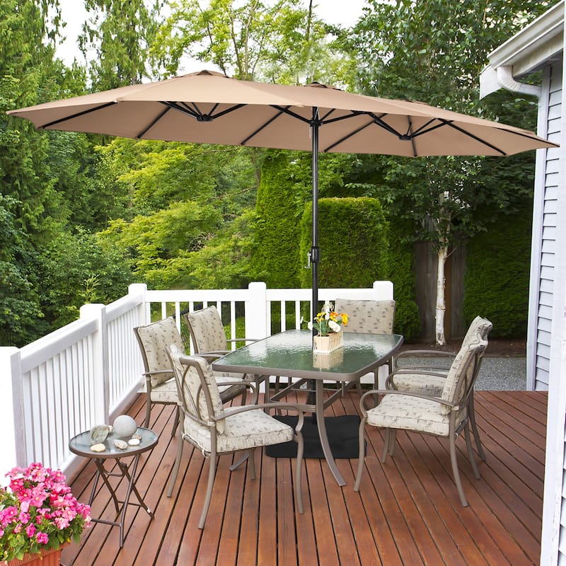 Costway 15FT Double-Sided Twin Patio Umbrella Outdoor Market W/ Crank