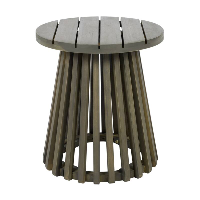 15.75-Inch Outdoor Acacia Wood Round Side Table with Slated Base