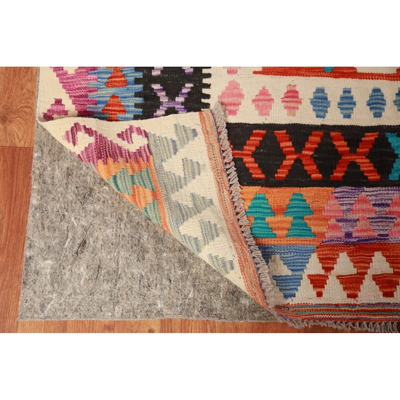 Kilim Oriental Area Rug Hand-Woven Geometric Bedroom Wool Carpet - 9'7"x 13'1"