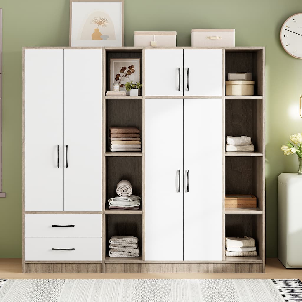 Storage Wardrobe Armoire Bedroom Storage Cabinet with Open Storage Space 67.10 Inch Wooden Wardrobe Closet with Drawers
