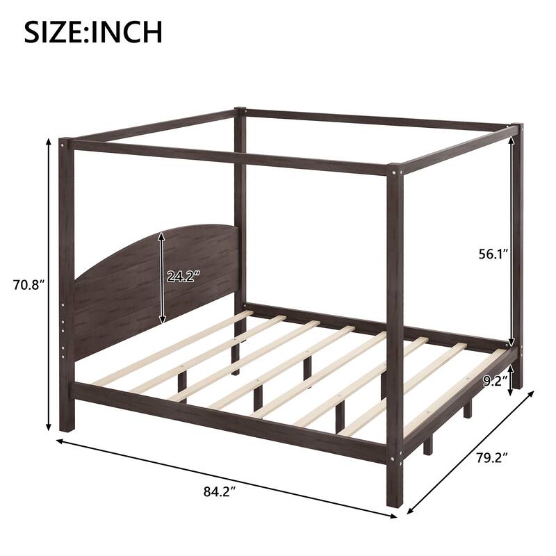 King Size Canopy Platform Bed with Headboard and Support Legs