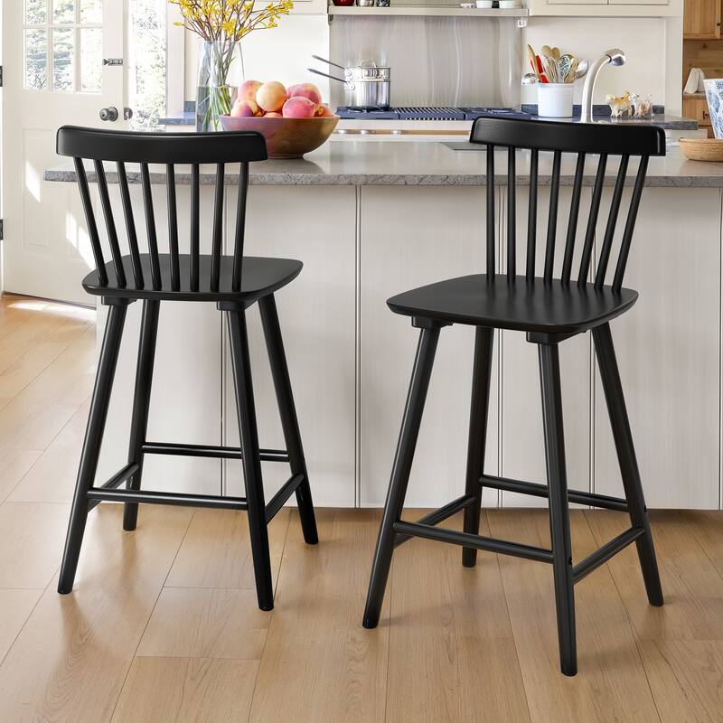 24 in. Windsor Wooden Bar Stools with Low Back Farmhouse Solid Wood Counter Stools - 16.9 in. W x 16.9 in. D x 37 in. H
