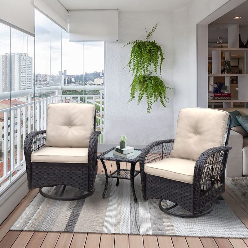 360-Degree Patio Wicker Swivel Rocker Chairs Set