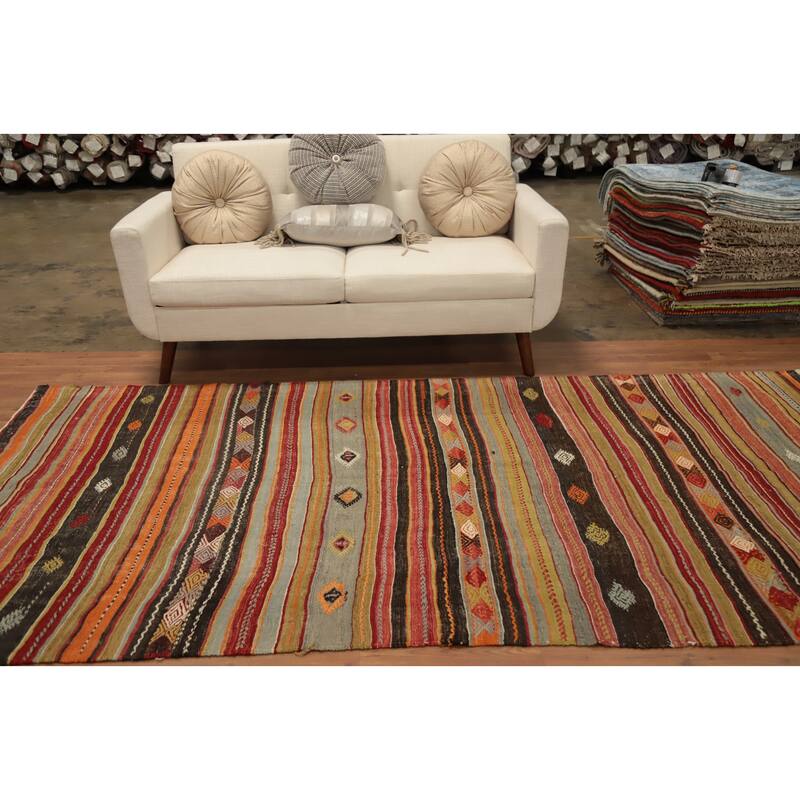 Hand Woven Oriental 100% Wool Carpet Southwestern Tribal Multi-Colored Kilim Area Rug - 9' 8'' X 4' 10''