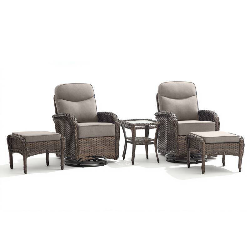 Pocassy Outdoor Wicker Patio Swivel Chair with Ottoman Sets