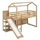 preview thumbnail 17 of 22, Twin Size House Loft Bed with Slide and Storage Shelves, Wood Bed Frame with LED Light for Kids Boys Girls Teens