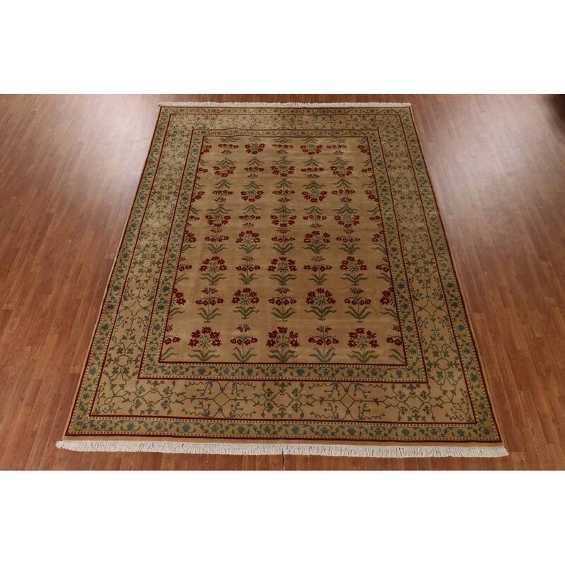 All-Over Aubusson Oriental Area Rug Handmade Wool Carpet - 9'2"x 11'10"