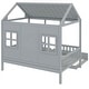 preview thumbnail 41 of 43, Wood House Bed with Twin Size Trundle, Wooden Daybed Frame with Roof and Window, Bedroom Furniture for Kids, Teens, Girls & Boys